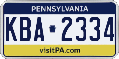 PA license plate KBA2334