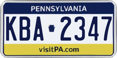 PA license plate KBA2347