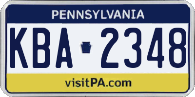 PA license plate KBA2348