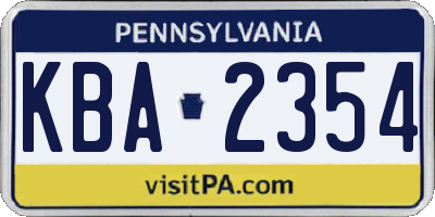 PA license plate KBA2354