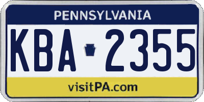 PA license plate KBA2355