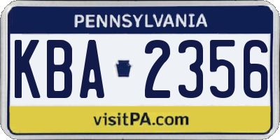 PA license plate KBA2356