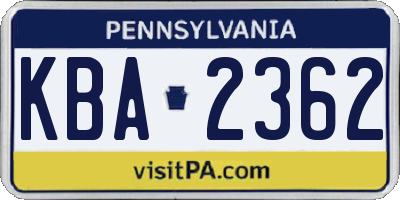 PA license plate KBA2362