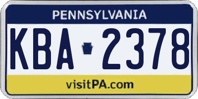 PA license plate KBA2378