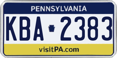 PA license plate KBA2383
