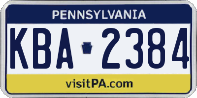 PA license plate KBA2384