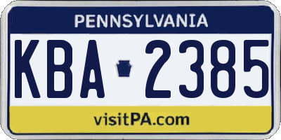 PA license plate KBA2385