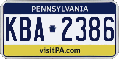 PA license plate KBA2386