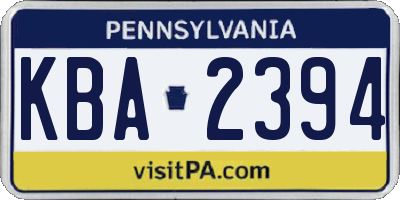 PA license plate KBA2394