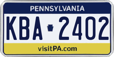 PA license plate KBA2402