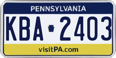 PA license plate KBA2403