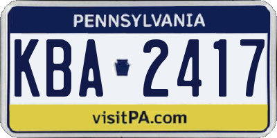 PA license plate KBA2417