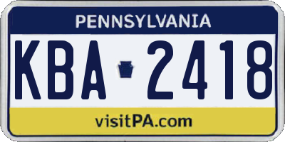 PA license plate KBA2418