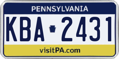 PA license plate KBA2431