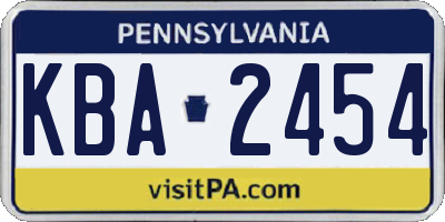 PA license plate KBA2454