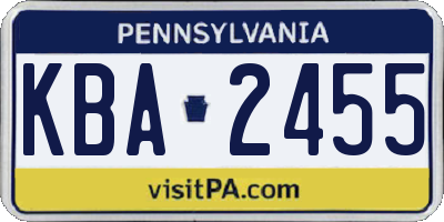 PA license plate KBA2455
