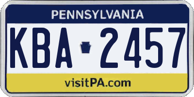 PA license plate KBA2457