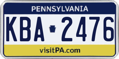 PA license plate KBA2476