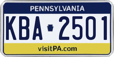 PA license plate KBA2501