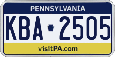 PA license plate KBA2505