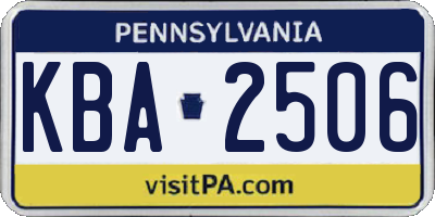 PA license plate KBA2506