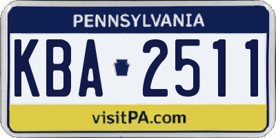 PA license plate KBA2511
