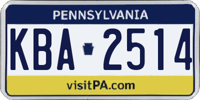 PA license plate KBA2514
