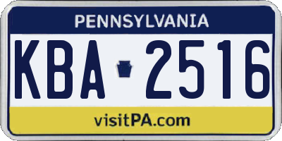 PA license plate KBA2516