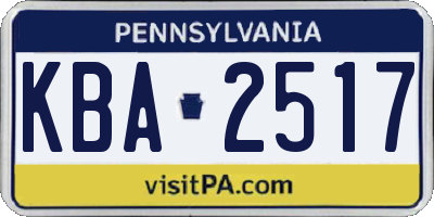 PA license plate KBA2517