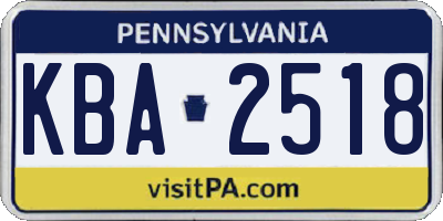PA license plate KBA2518