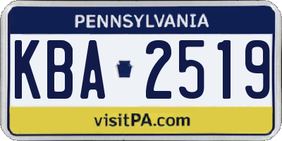 PA license plate KBA2519