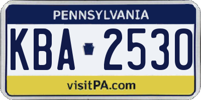 PA license plate KBA2530