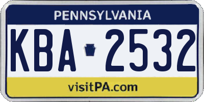 PA license plate KBA2532
