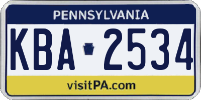 PA license plate KBA2534