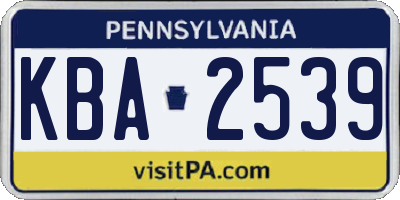 PA license plate KBA2539