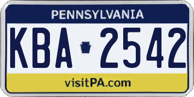 PA license plate KBA2542