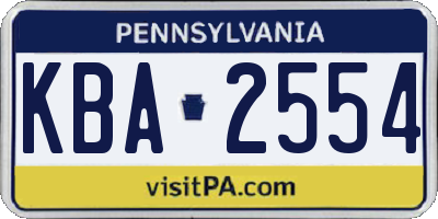 PA license plate KBA2554