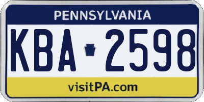 PA license plate KBA2598