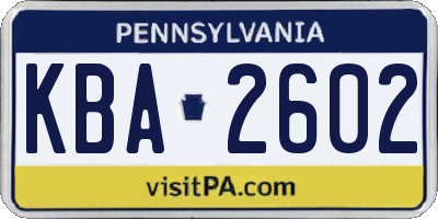 PA license plate KBA2602