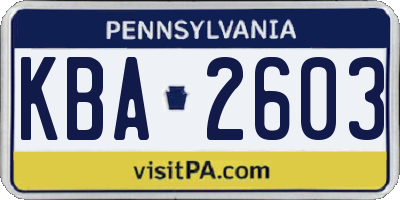 PA license plate KBA2603