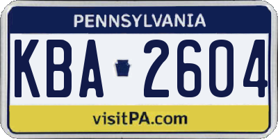 PA license plate KBA2604