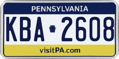 PA license plate KBA2608