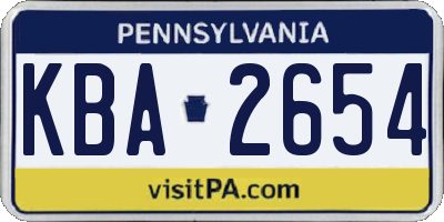 PA license plate KBA2654