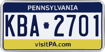 PA license plate KBA2701