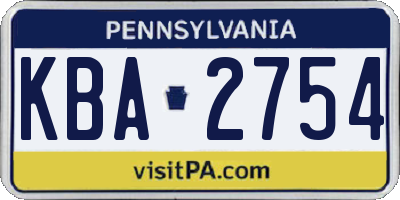 PA license plate KBA2754