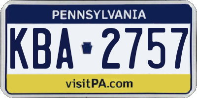 PA license plate KBA2757
