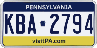 PA license plate KBA2794