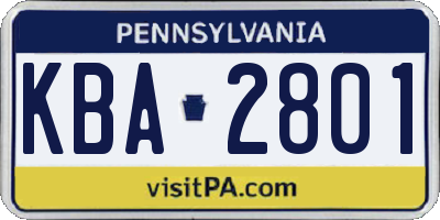 PA license plate KBA2801