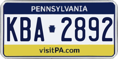 PA license plate KBA2892
