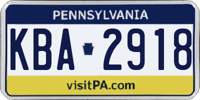 PA license plate KBA2918